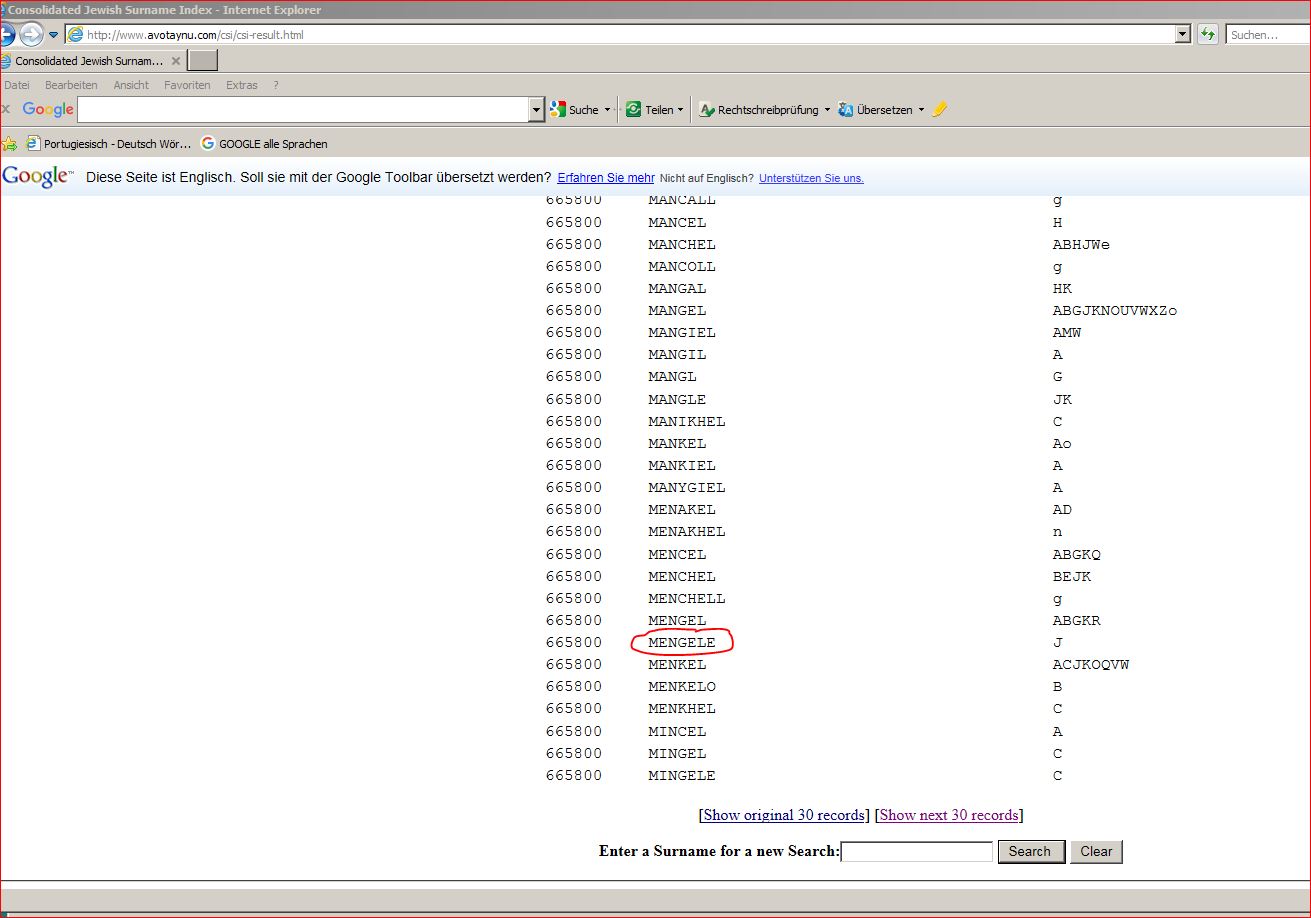 MENGELE juedischer Familienname